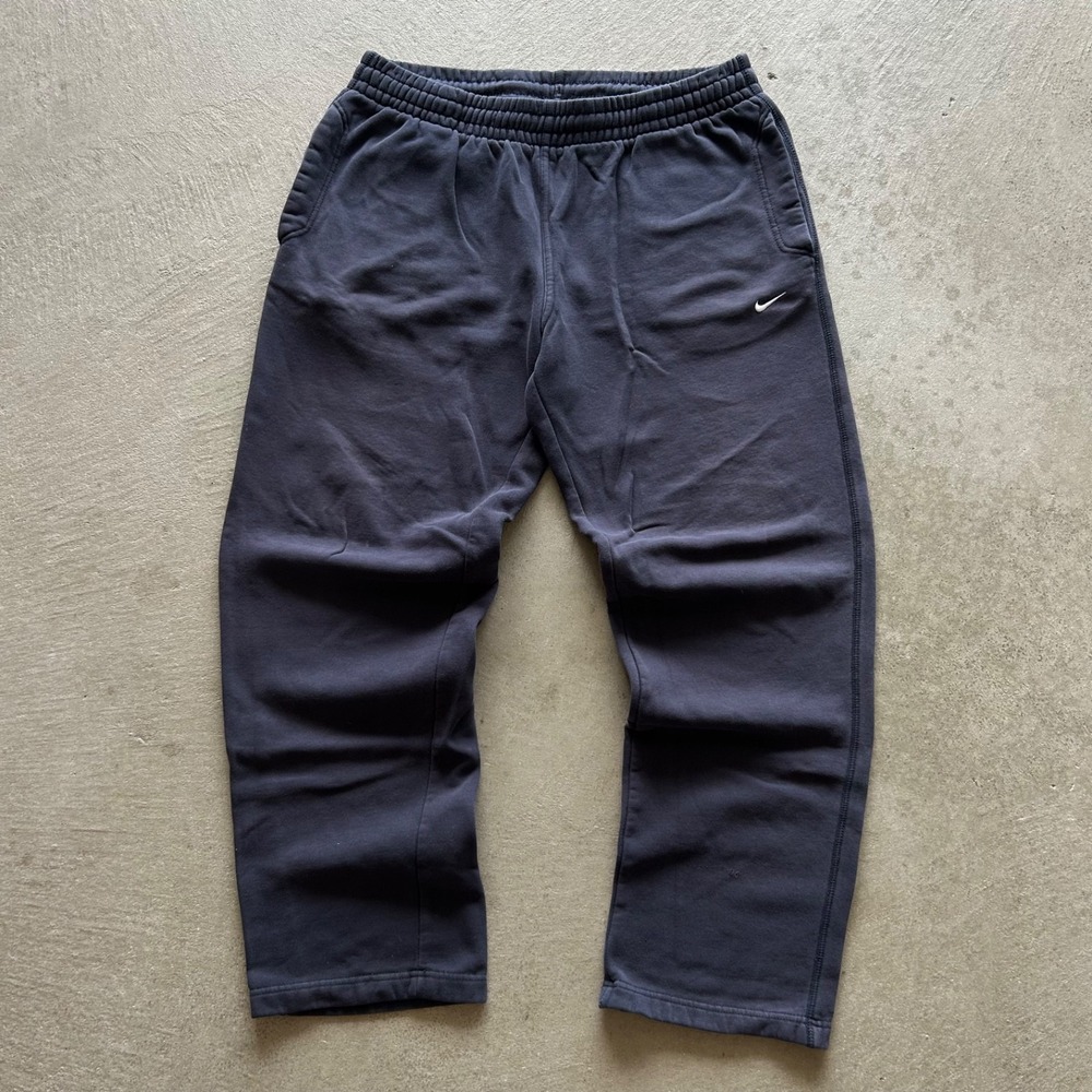 Vintage Nike Sweatpants Size Large Navy Blue Fleece Straight Leg Swoosh Logo Gym